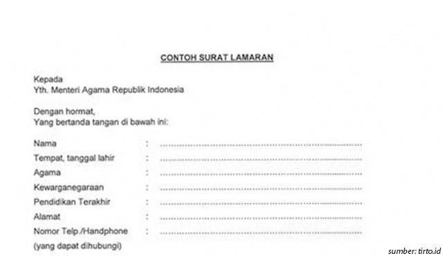 contoh surat lamaran cpns