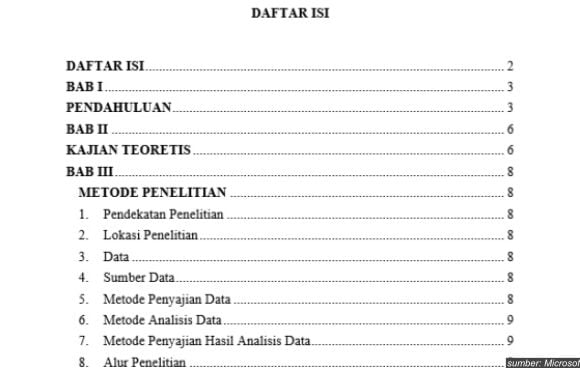 cara membuat daftar isi otomatis