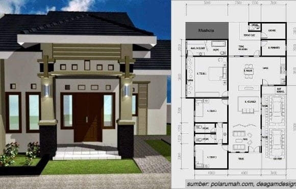 denah rumah 3 kamar 1 mushola