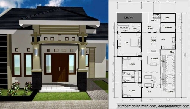 denah rumah 3 kamar 1 mushola