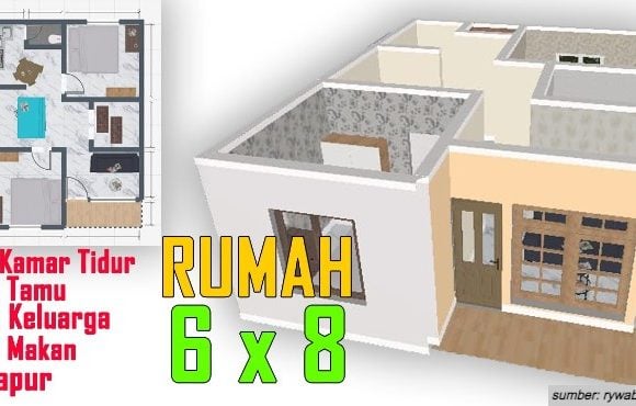 denah rumah 6x8 minimalis