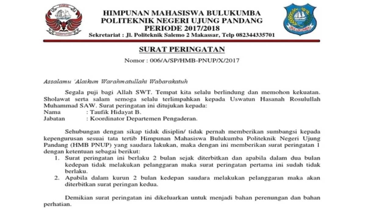 contoh surat peringatan