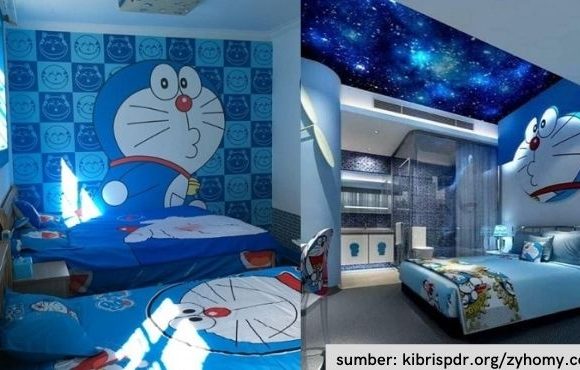 cat kamar warna biru doraemon