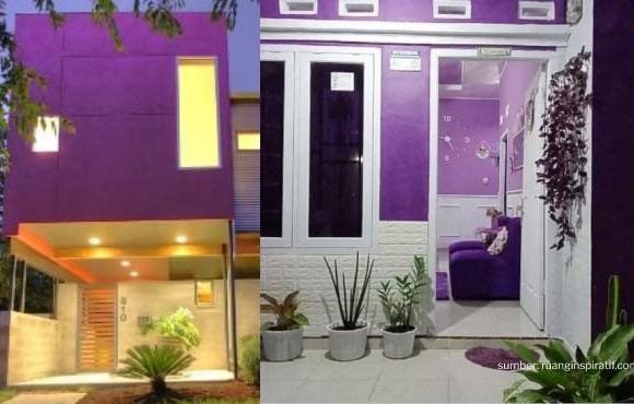 cat teras rumah warna ungu