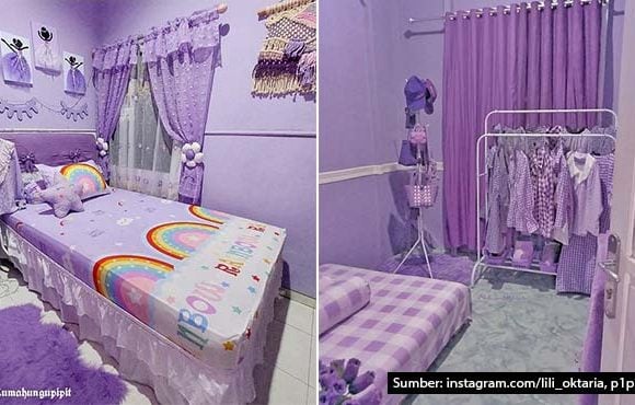 ide desain kamar warna ungu menawan