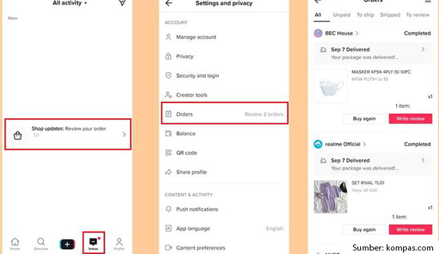 cara melihat pesanan di tiktok