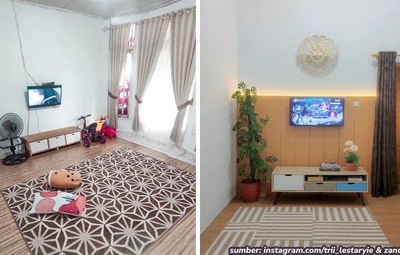 ruang tv sederhana tanpa sofa