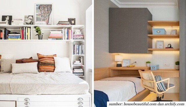 inspirasi desain rak dinding kamar tidur minimalis