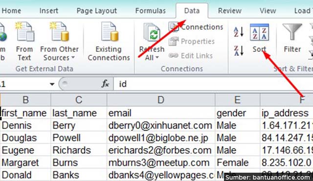 cara mengurutkan data di excel dengan cepat