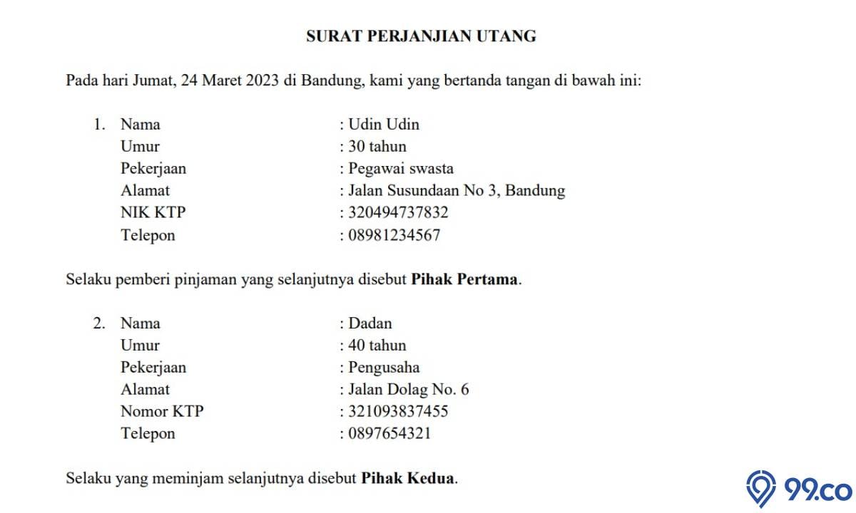 surat perjanjian hutang piutang