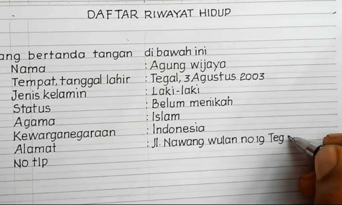 contoh cv tulis tangan