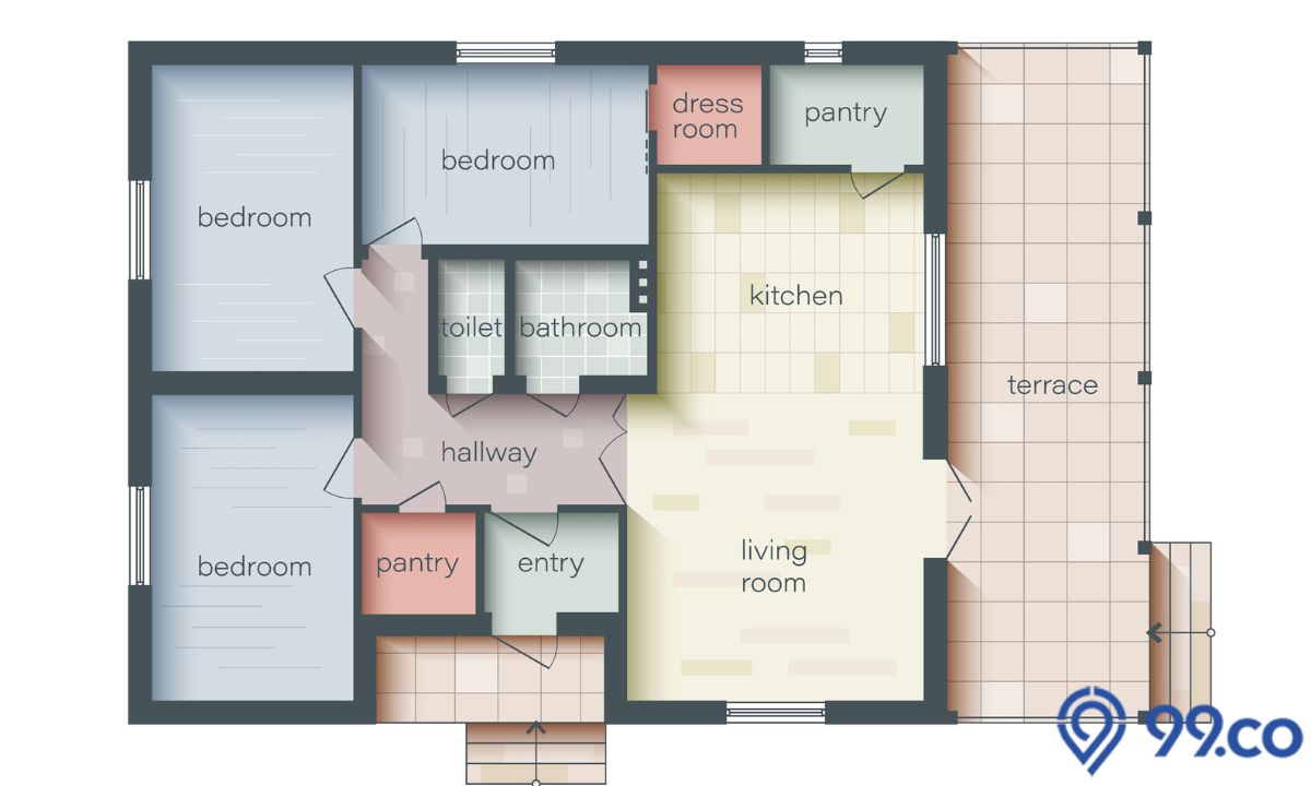 Denah Rumah 6x9 3 Kamar Tidur Tanpa Garasi