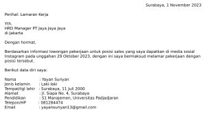 contoh surat lamaran kerja